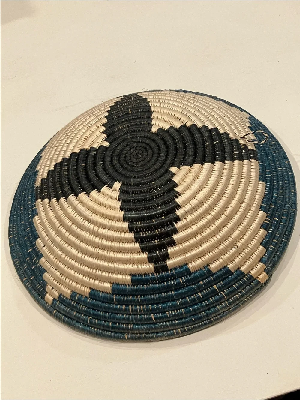 Handwoven Pictorial Wall Basket in Greens  & Cream